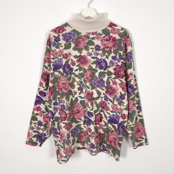 Vintage Floral  Pullover Turtleneck Sweatshirt - Picture 1 of 8